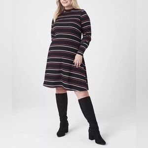 Lane Bryant 22/24 Striped Ribbed Mock Neck Fit and Flare Dress